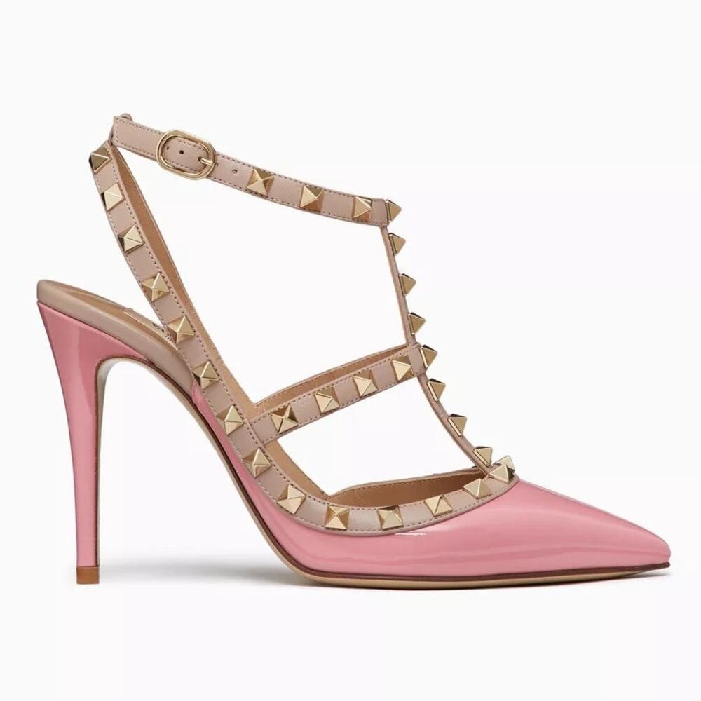 Valentino Garavani Rockstud 100 Caged Leather Pumps Pink Tan 37.5